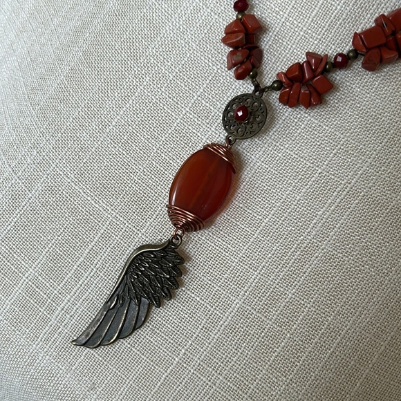 ❤️Red cornelian gemstone Necklace with Wing Pendant by a local artist - Picture 8 of 10